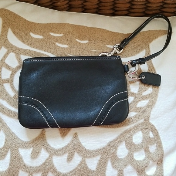 Coach black  with stitching detail wristlet. - Picture 4 of 5